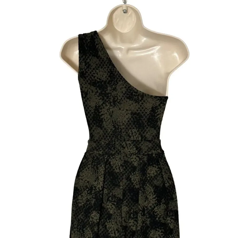 Free People Womens Maya Black and Green Printed One Shoulder Jumpsuit Size XS‎